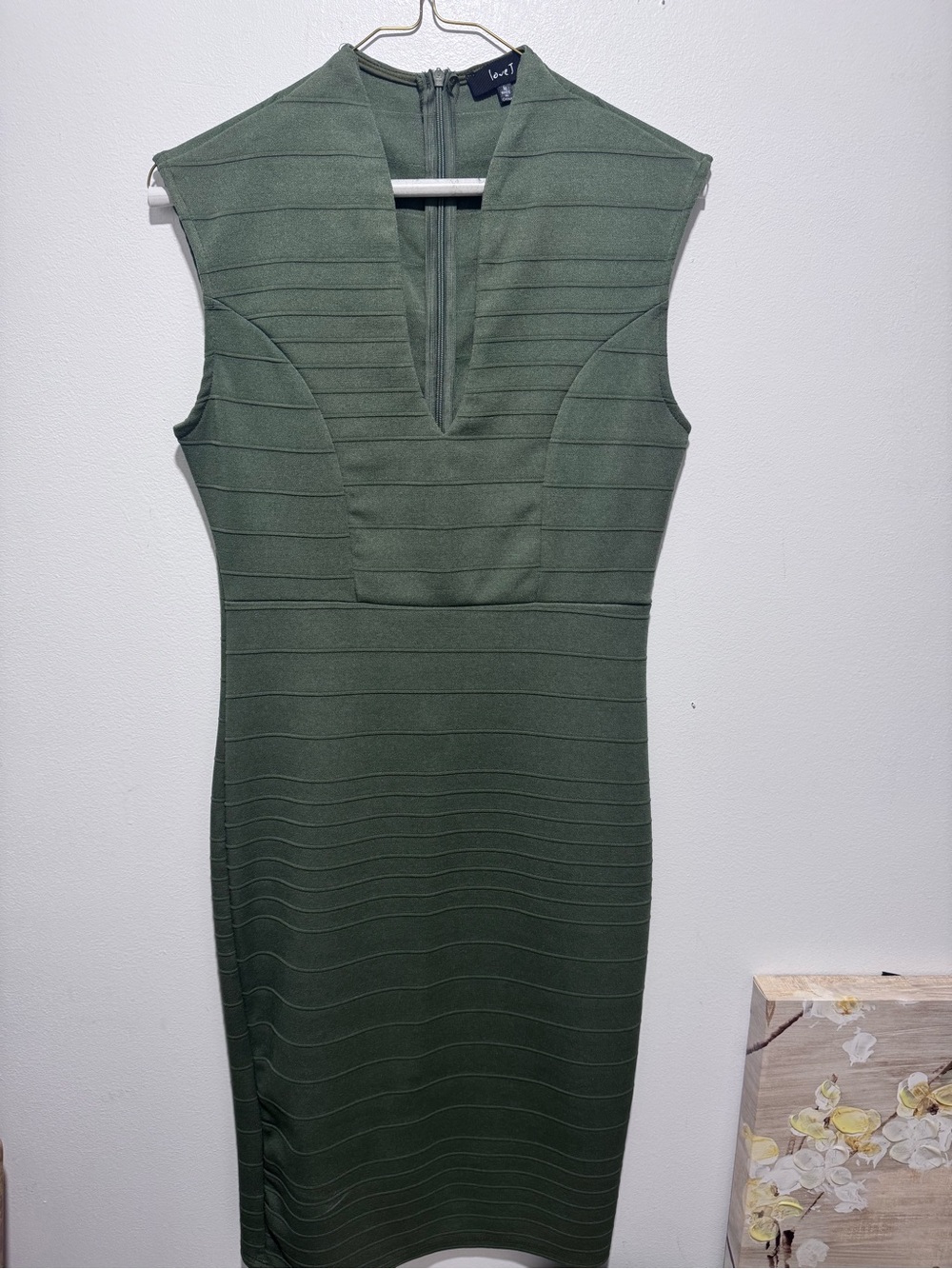 love J Olive Green Sleeveless Bandage Sheath Dress